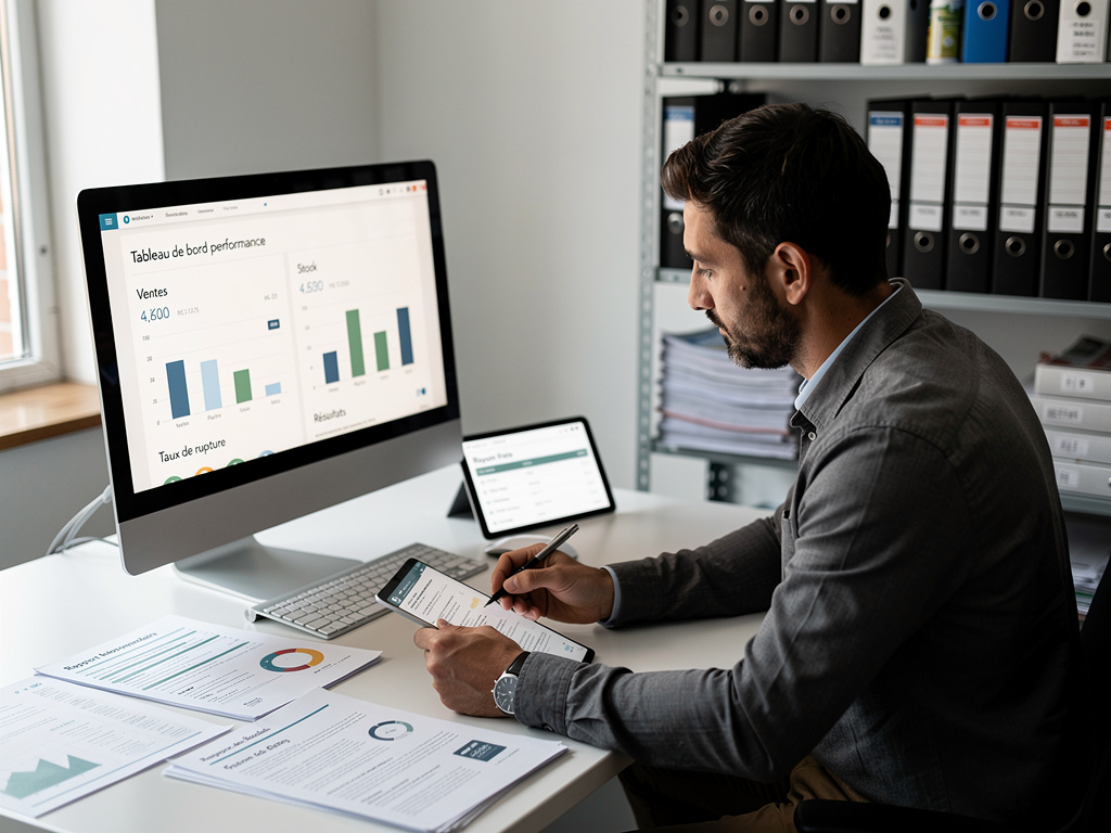 chef de rayon analysant des indicateurs de performance